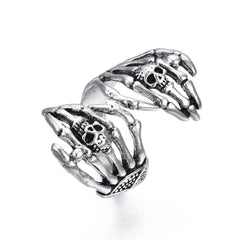 Wholesale New Adjustable Skeleton Hands Metal Biker Ring - Unique Biker Jewelry (Sold By Piece)