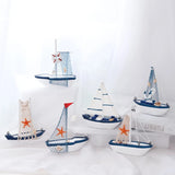 Sailboat Model Wooden Sailing Boat Home Decoration Beach Nautical Design Navy