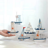 Sailboat Model Wooden Sailing Boat Home Decoration Beach Nautical Design Navy