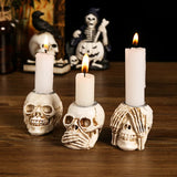 2307BA Halloween Skeleton Candlestick Candle Holder Human Skull Sculptures Figurines Horror Party Prop Home Decoration Desk Accessories