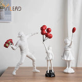 Vilead Banksy Sculpture Collection Flower Thrower Statue Pop Art Modern Balloon Girl Figurine Office Home Decoration Street