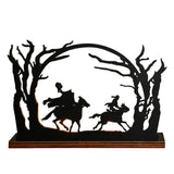 2307BA Headless Horseman Statue Halloween Wooden Table Decoration Candlestick Hollow Desk Decor Candle Holder Standing Silhouette