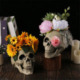 2808BA Skull Head Sculpture with Flower Halloween Decor Party Supply Skull Bone Table Decors Seasonal Decor Haunted House Layout Model