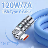 120W 7A USB Type C Super Fast Charging Cable USB C Data Cables 180 Dgree Rotating Silicone Mobile Phone Cable for iphone Xiaomi