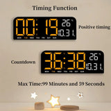 USB Powered 9 Inch Large Digital Wall Clock Temperature Date Week Timing Countdown Auto-Dimmer 2 Alarm 12/24H LED Alarm Clock