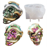 0709BA Skull Snake Head Silicone Candle Mold DIY Epoxy Resin Double Snake Molds Halloween Haunted Horror House Desk Decor Candle Mold