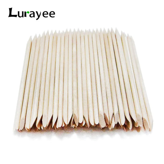 Lurayee Nail Cuticle Pusher Orange Wood Sticks Nail Manicures Remover Wooden Design Nail Gel Polish Drawing Stick for Nail Art