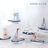 Sailboat Model Wooden Sailing Boat Home Decoration Beach Nautical Design Navy