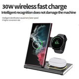 30W 3 in 1 LED Foldable Wireless Charger Stand For Samsung S24 S23 S22 Watch 6 5 4 Active 1 2 Galaxy Buds Fast Charging Station