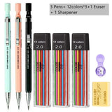 Mechanical Pencil Set 2.0 mm with 2B Black/Colors Lead Refill For Writing Sketching Art Drawing Painting School Automatic Pencil