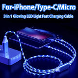 lovebay 3 in 1 Glowing LED Light 3A Fast Charging Micro USB Type C Cable