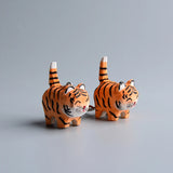 1009TA Wood Carving Little Tiger Cute Home Decoration Zodiac Animals Wish For Wealth Good Luck Cartoon Wooden Sculpture Desk Ornaments