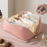 Portable Large Travel Cosmetic Bag Cosmetic Makeup Storage  for Women Leather Makeup Organizer Female Toiletry Pouch Zipper Bag