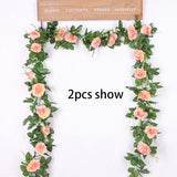 2808BA Silk Artificial Rose Vine Hanging Flowers for Wedding Home Garden Living Room Wall Decoration Rattan Fake Plants Leaves Garland