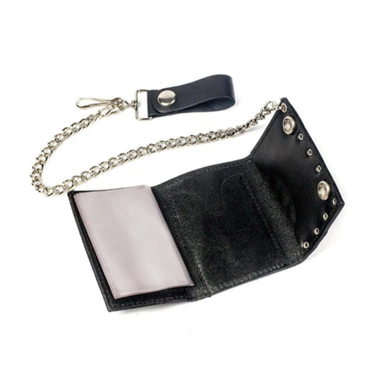 Wholesale Silver Studded Trifold Leather Wallet with Chain High Quality (Sold by the piece)