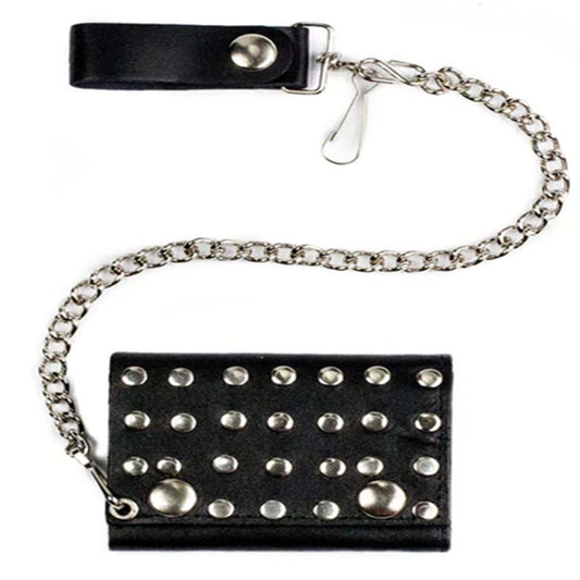 Wholesale Silver Studded Trifold Leather Wallet with Chain High Quality (Sold by the piece)