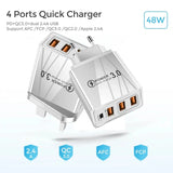 48W QC 3.0 USB Charger Type C PD Fast Charge For iPhone 12 13 Max Samsung S21 Huawei Xiaomi Mobile Phone UK/US Plug Wall Charger