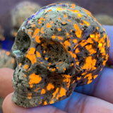 1109BA Natural Crystal Skull Yooperlites Carved Skull Statue Craft Fire Stone Figurine Powerful Witchcraft For Halloween Decor Gift