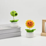 2808BA Hand-Knitted Sunflower/Pea/Cannibal Flower Potted Plant,Desk Decor For Home And Office,Ideal Gifts For Friend,Tabletop Ornaments