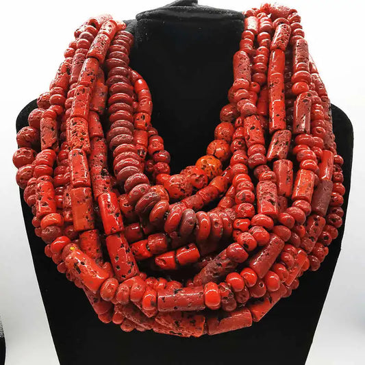 Sherpa Glass Beads Coral Red Antiqued Lampwork Beaded Necklaces2024 New Arrival Tibetan Jewelry TNL190