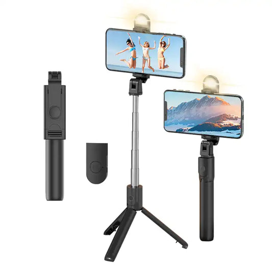 Portable Selfie Stick With Wireless Remote & Phone Stand for Group Selfie