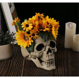 2808BA Skull Head Sculpture with Flower Halloween Decor Party Supply Skull Bone Table Decors Seasonal Decor Haunted House Layout Model