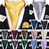 Barry.Wang Jacqaurd Silk Men's Ascot Pocket Square Cufflinks Sets Floral Paisley Cravat Tie For Male Stylish Wedding Business
