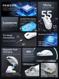 Attack Shark X6 PAW3395 Bluetooth Mouse,Tri-Mode Connection,RGB Touch Magnetic Charging Base,Macro Gaming Mouse