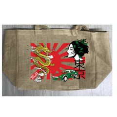 Tokyo Sun Burlap Tote Bag - Stylish and Sustainable Urban Accessory (Sold By Piece)