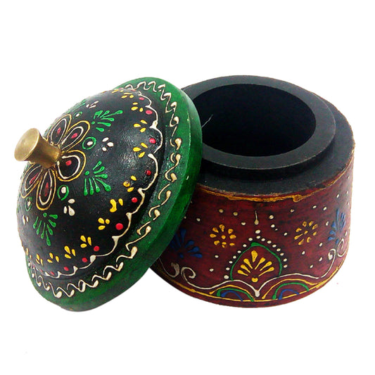 Wholesale Green & Maroon Traditional Wooden Embossed Round Box (MOQ-10)