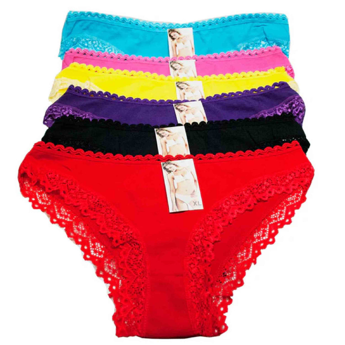 Bulk Women's Sexy Lace Detail Cotton Underwear - Assorted