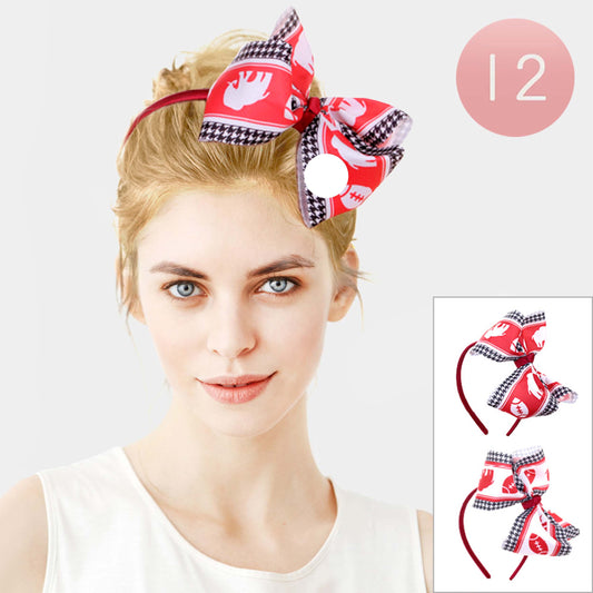 Elephant Football Print Bow Headbands (Sold by DZ=$135.00)