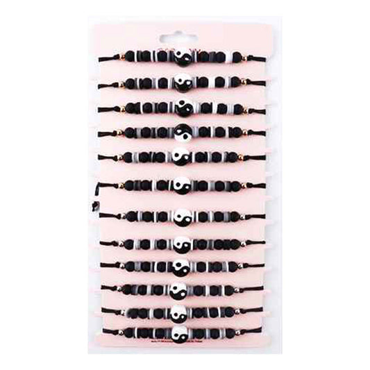 Yin Yang Accented Adjustable Black Bracelets Made With High-Quality Materials (MOQ-12)