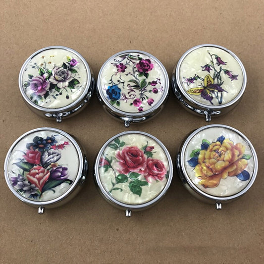 Vintage Floral Compact Cosmetic Mirrors   (MOQ - 24)