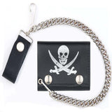 Wholesale Pirate with Crossed Swords Trifold Leather Wallet with Chain High-Quality and Stylish