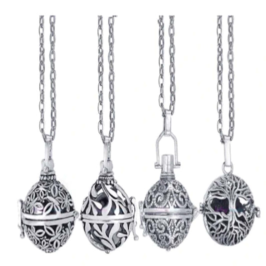 Wholesale Silver Essential Oil Locket Necklace with Lava Ball Aromatherapy Jewelry, Assorted Styles  (sold by the piece or dozen)