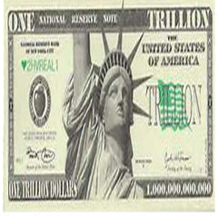 Wholesale Trillion Dollar Bills Fake Novelty Play Money - Pack of 25 Bills  (Sold by the pad of 25 bills)