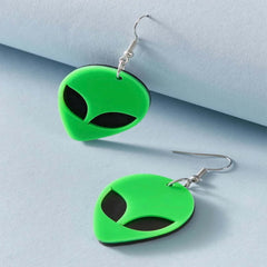 Wholesale Alien Head Space Earrings Long Dangle Statement Earrings for Space Enthusiasts (sold by the pair)