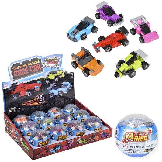 "Unleash the Speed: 2.75" Building Block Pull Back Race Car Set - Sold by Dozen!"