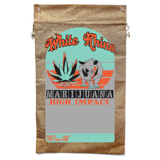 White Rhino Marijuana Burlap Bag - Majestic Cannabis Storage (Sold By Piece)