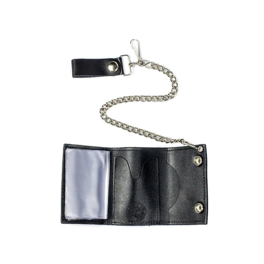 Wholesale Dork Letter Men's Leather Tri-Fold Wallet with Chain (MOQ - 6 )