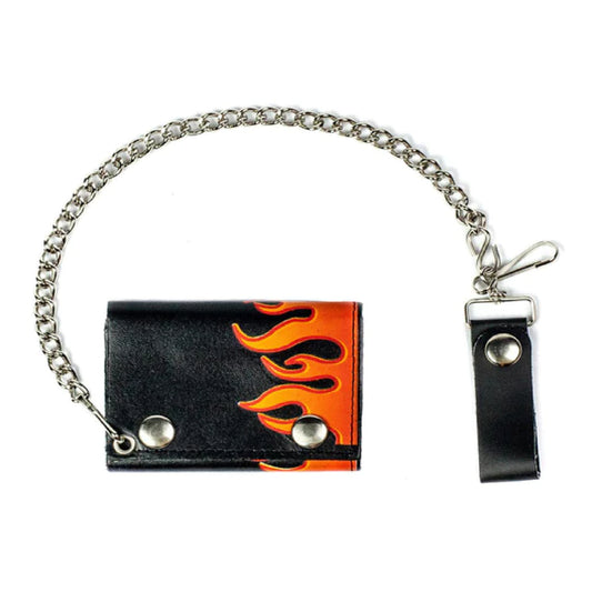 Wholesale Flames Design Trifold Leather Wallet With Chain (MOQ-6)