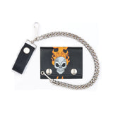 Wholesale Unisex Skull Head & Flame Design Trifold Leather Wallets