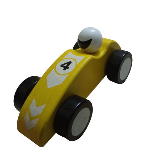 Toy Race Car Set Wooden Racecars with 3 Hand Painted Colorful Cars, Moving Wheels for Racing