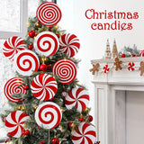 Christmas Tree Topper and Ornaments Set - 8 Large Candy Cane Swirls, Plastic Red and White Peppermint Sticks, Festive Holiday Decor for Home, Office, Party Centerpieces, No Electricity or Feathers Required