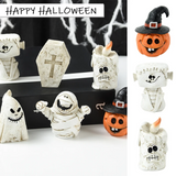 0709BA Halloween Resin Miniature Figurines Pumpkin Skeleton Mummy Skull Ornaments Horror Halloween Decorations Home Desk Accessories