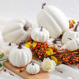 1707BA Set Of 12 Pieces Faux Pumpkins White Halloween Fall Decoration Garden Indoor Outdoor Decoration Large Garden Foam Pumpkin