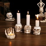 2307BA Halloween Skeleton Candlestick Candle Holder Human Skull Sculptures Figurines Horror Party Prop Home Decoration Desk Accessories