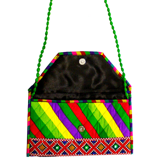 New Bhandej Fabric Colourful Purse With Sling For Party Purposes
