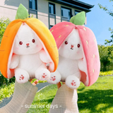 2407TA 25cm Cosplay Strawberry Carrot Rabbit Plush Toy Stuffed Creative Bag into Fruit Transform Baby Cuddly Bunny Plushie Doll For Kid